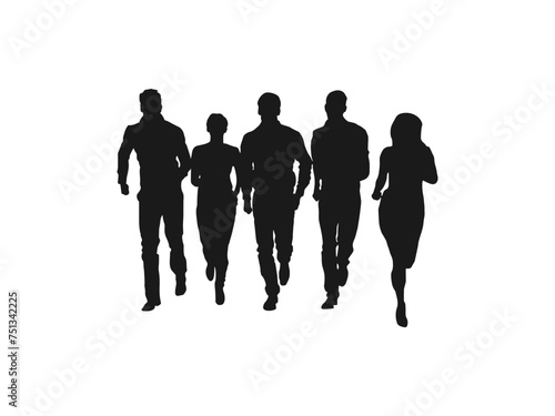 Set of running people, isolated vector silhouettes.Group of men and women runners.Marathon race, sport and fitness design template with runners and athletes in flat style.isolated on white background.