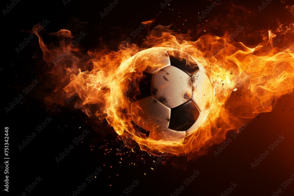 Fototapeta premium Soccer ball fire flame. Power goal. Generate Ai