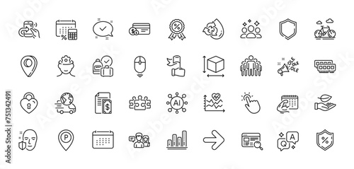 Puzzle, Annual tax and Box size line icons pack. AI, Question and Answer, Map pin icons. Website search, Cardio training, Leaf web icon. Squad, Leadership, Parking pictogram. Vector