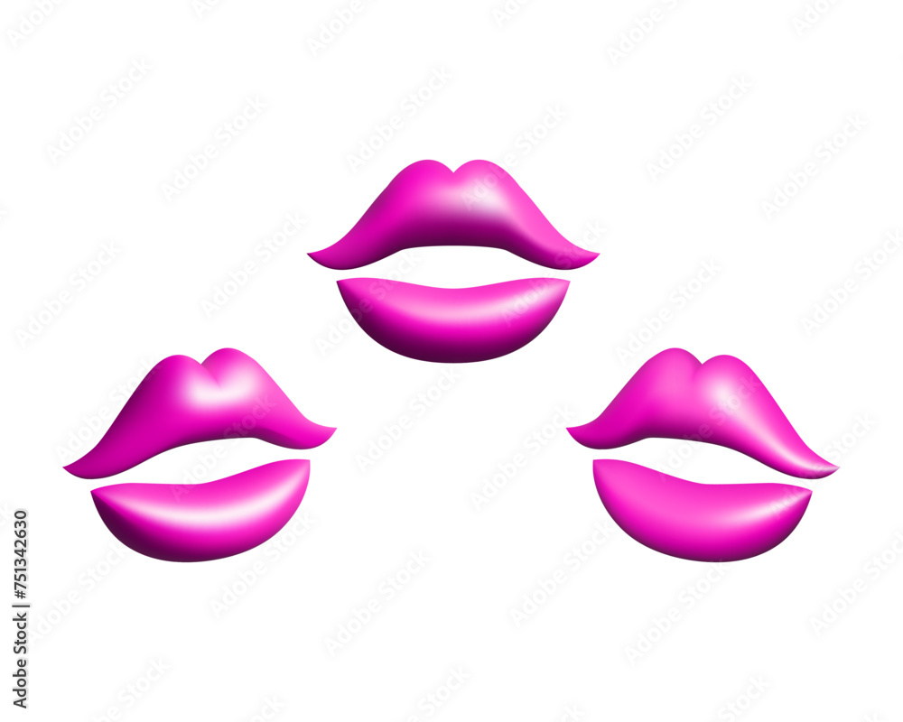 3d pink abstract lips set vector illustration design. 3d pink abstract lips set vector illustration design.