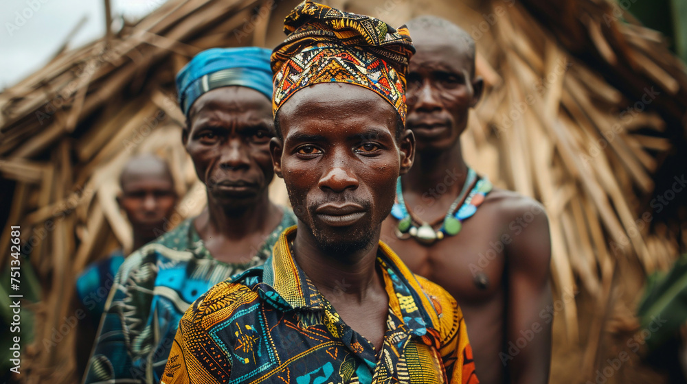 Fototapeta premium Local tribal people in African village. 