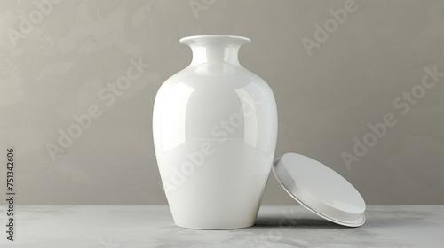 white vase on white background Close-up shot of an empty small ceramic vase covered with glaze. A white glossy vase with a narrow neck is isolated on a white background. Home decor element. Front view
