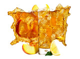 Peach and Lemon Ice Tea with Splash isolated on white Background