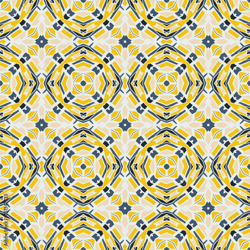The geometric pattern in white yellow blue, seamless background. Modern stylish abstract texture. Trendy graphic design.