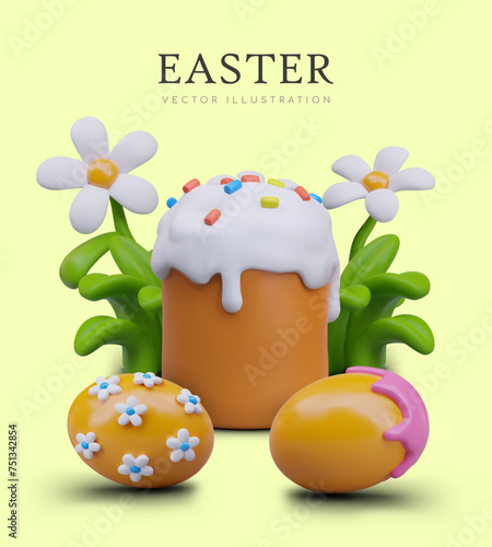 Festive vertical Easter concept. Greeting card in cartoon style, place for text