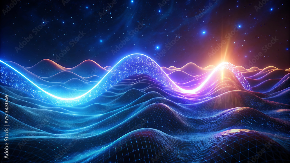 Abstract Blue Energy Waves With Light Particles on a Background Abstract Blue Energy Waves With Light Particles on a Background