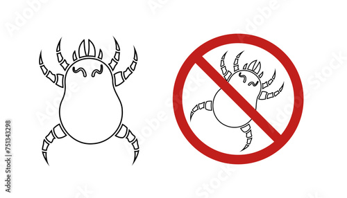 Dust mite outline icon vector illustration. Microscopic dangerous insect