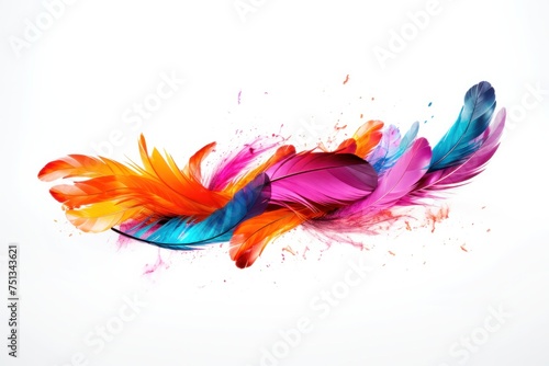 Banner of colorful feathers on white background