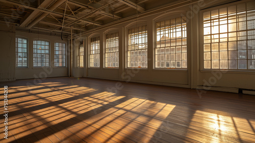 Wallpaper Mural Old light empty office with white walls, large windows and wooden floors for design. Torontodigital.ca