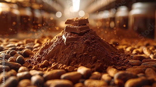 Close-up of a space cocoa powder processing plant, cinematic photo