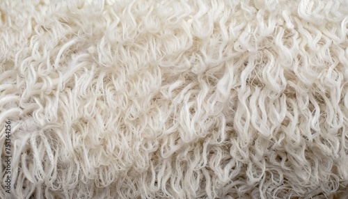 Background of staples of white sheep wool with a soft