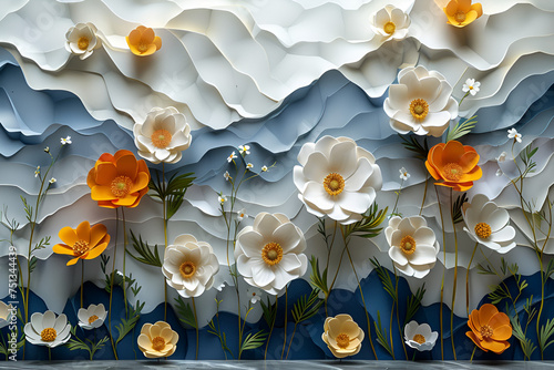 3d mural flower and furniture background wallpaper.
