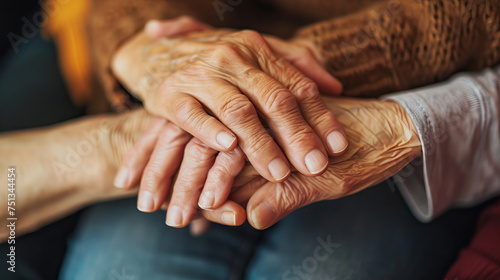 Close up of Wrinkled Elderly Females Hands - AI Generated