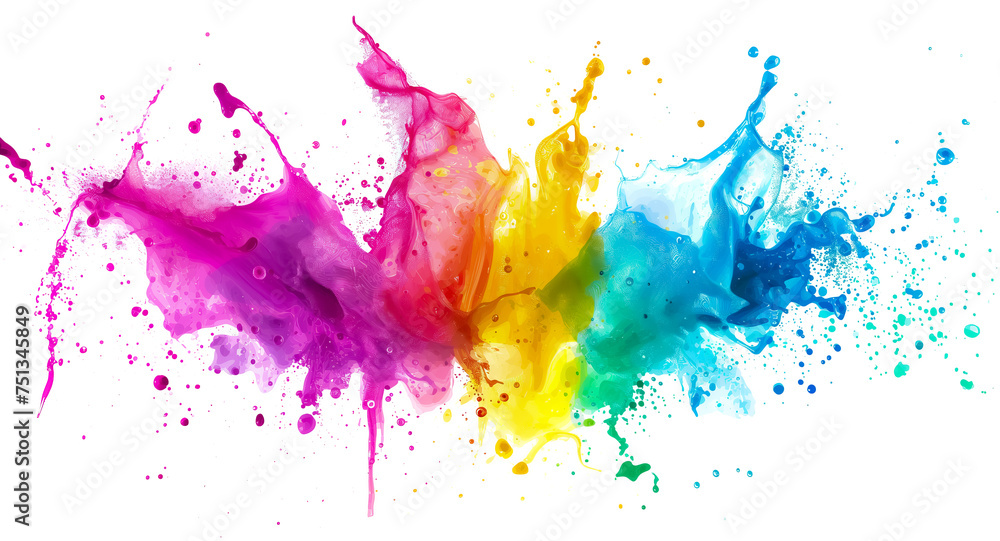splatter and splash of holi vibrant colors on white background