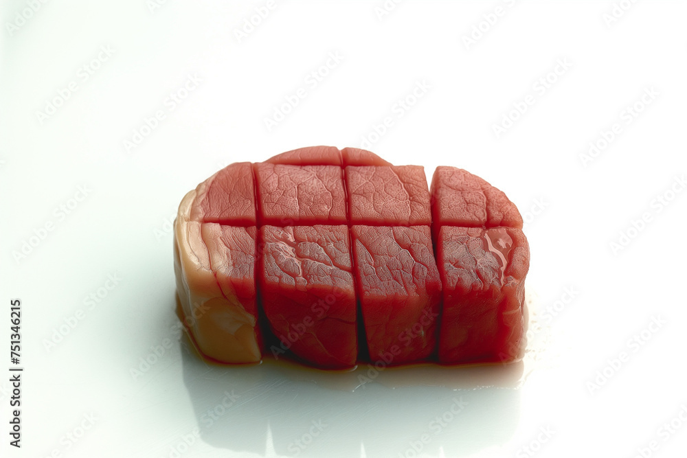 A piece of meat is cut into small pieces
