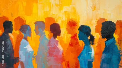 Vibrant Group Portrait Against Orange and Yellow Background Capturing the Essence of Unity and Joy