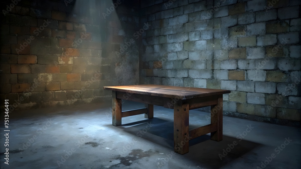 Old Wooden Table in a Dimly Lit Room Old Wooden Table in a Dimly Lit Room