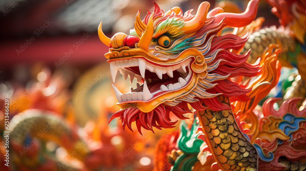 dragon statue at chinese temple in china, closeup of photo generativa IA