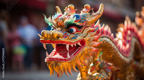 Chinese dragon statue in chinese temple, closeup of photo. generativa IA