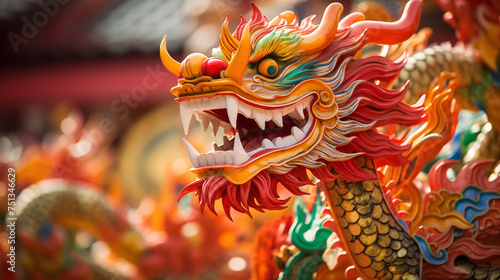 dragon statue at chinese temple in china, closeup of photo generativa IA