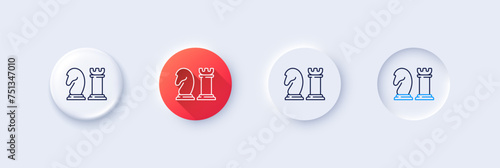 Chess line icon. Neumorphic, Red gradient, 3d pin buttons. Business strategy sign. Tactic board game symbol. Line icons. Neumorphic buttons with outline signs. Vector