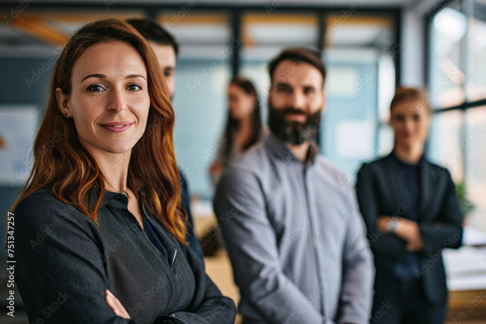 A woman is standing confidently in front of a diverse group of people, possibly giving a presentation or leading a discussion A woman is standing confidently in front of a diverse group of people, possibly giving a presentation or leading a discussion