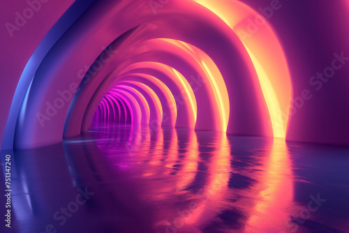 A tunnel with a central line of bright lights illuminating the passage