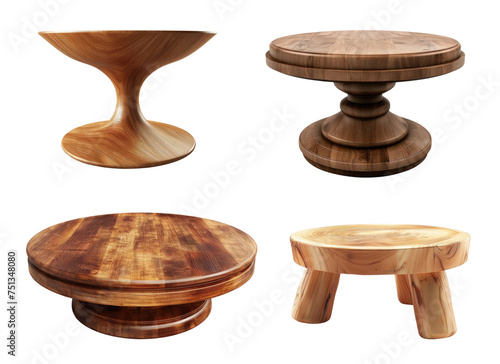 Wooden rounded table isolated on transparent background