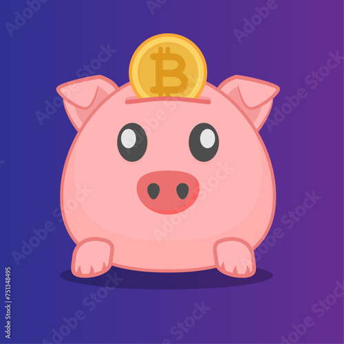 Piggy bank with a bitcoin coin