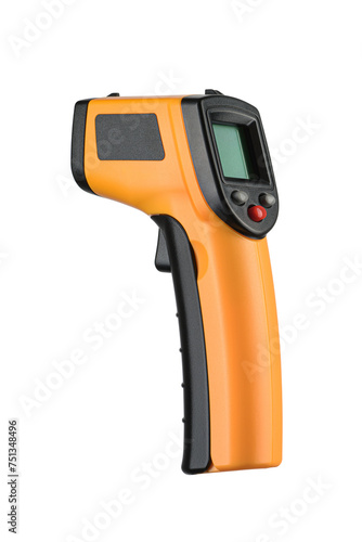 Non-contact handheld infrared thermometer, temperature gun isolated. Transparent PNG image. photo