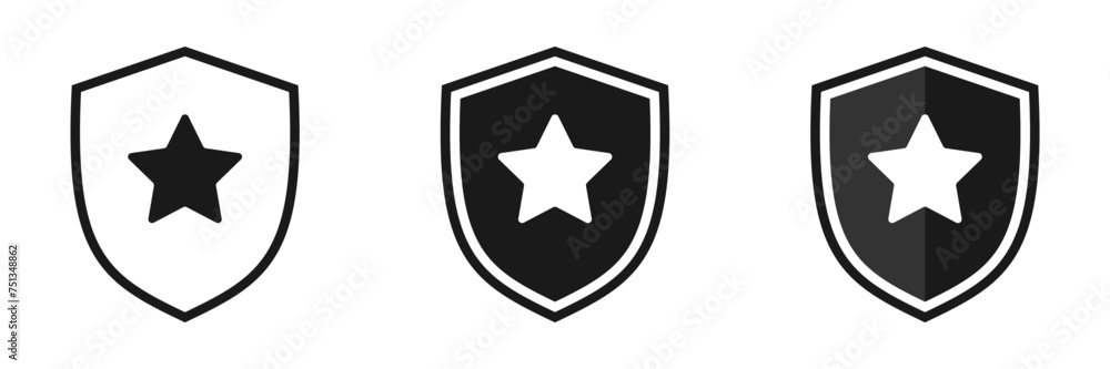 Shield with a star. Set of vector illustrations Shield with a star. Set of vector illustrations