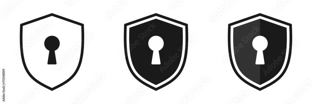 Set of shield icons with keyhole. Vector illustration