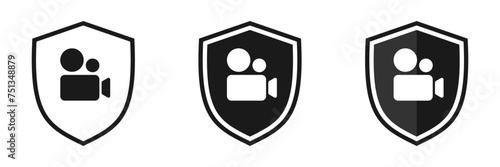 Set of shield icons with video camera. Vector illustration