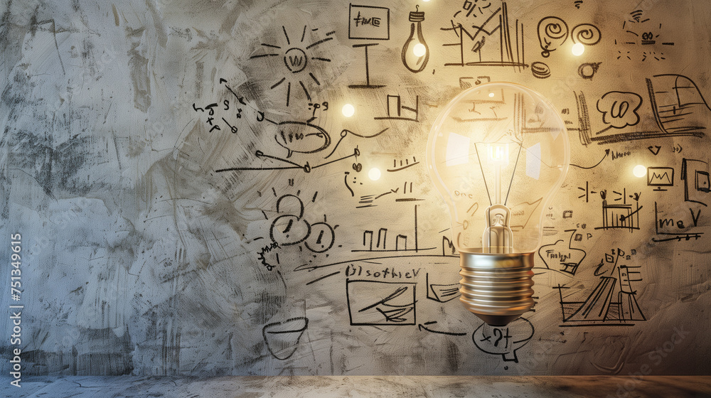 Light bulb by written wall. Idea concept Light bulb by written wall. Idea concept