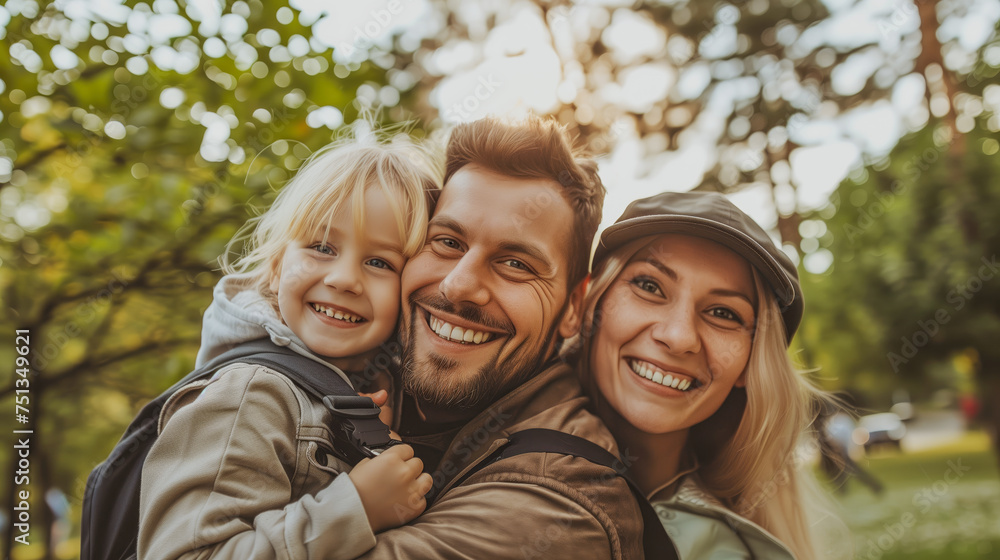 Family with child smiling and having fun in the park Family with child smiling and having fun in the park