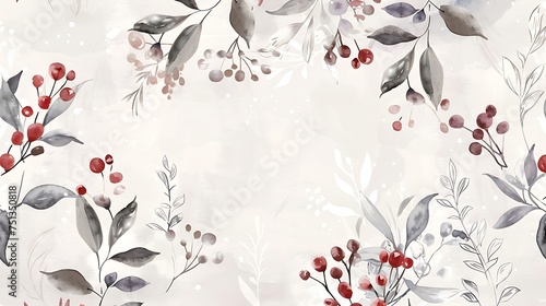 Winter background design with watercolor brush texture, Flower and botanical leaves watercolor hand drawing. Abstract art wallpaper design for wall arts, wedding and VIP invite card. Generative Ai