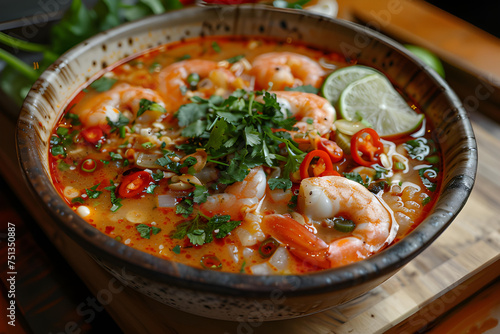 Tom Yum Goong, Thai spicy soup with shrimps. Tomyam 