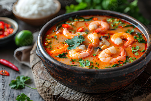 Tom Yum Goong, Thai spicy soup with shrimps. Tomyam
