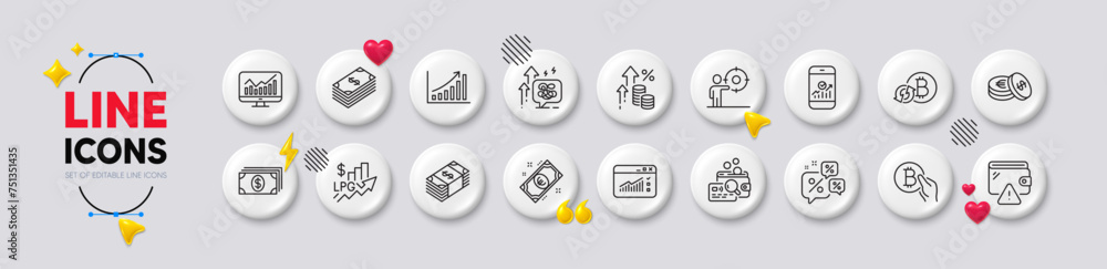 Statistics, Smartphone statistics and Usd currency line icons. White buttons 3d icons. Pack of Inspect, Discounts chat, Refresh bitcoin icon. Inflation, Dollar, Graph chart pictogram. Vector Statistics, Smartphone statistics and Usd currency line icons. White buttons 3d icons. Pack of Inspect, Discounts chat, Refresh bitcoin icon. Inflation, Dollar, Graph chart pictogram. Vector