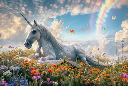 A unicorn in a field of flowers  generative ai