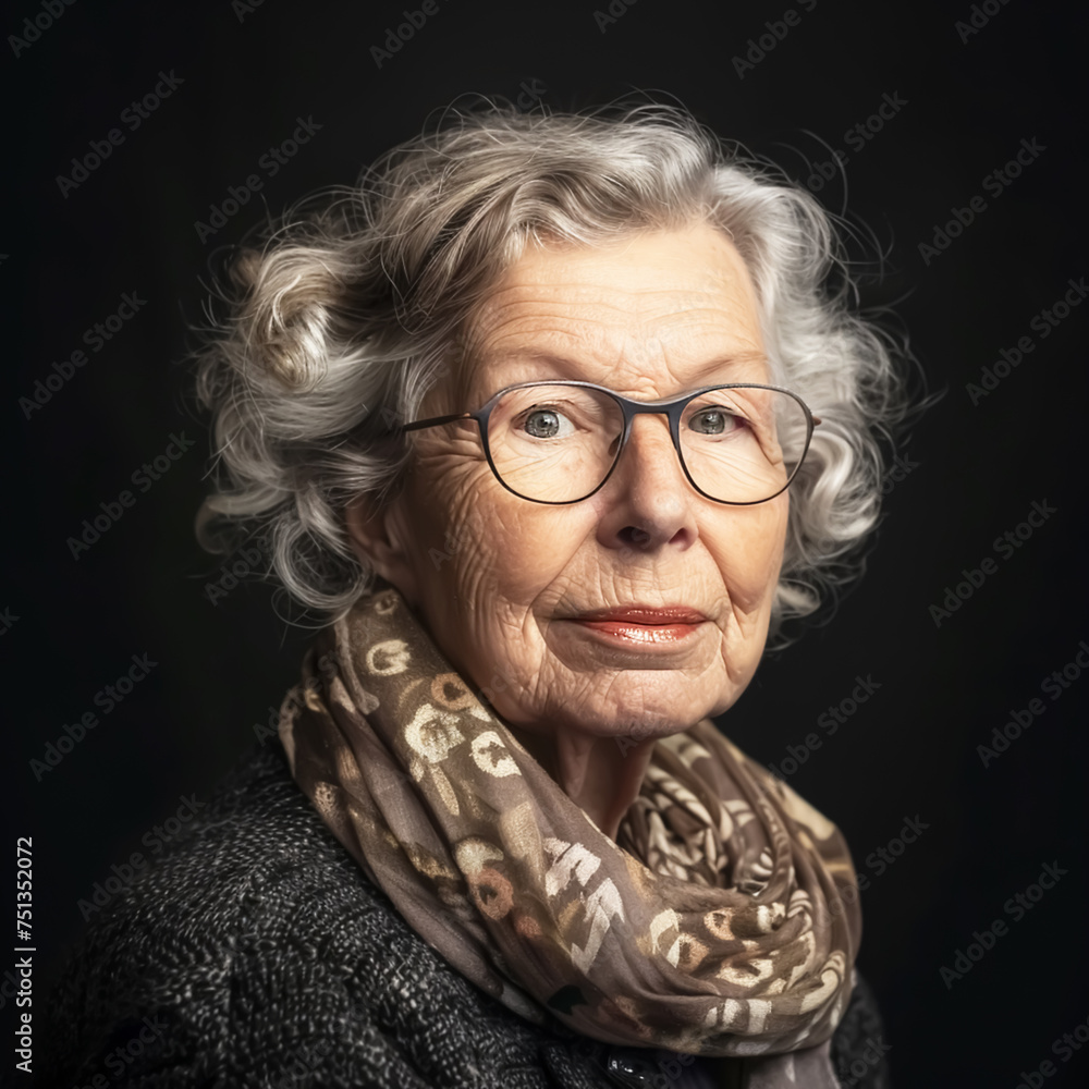 Portrait of elderly woman looking, isolated on dark background. AI generated Portrait of elderly woman looking, isolated on dark background. AI generated
