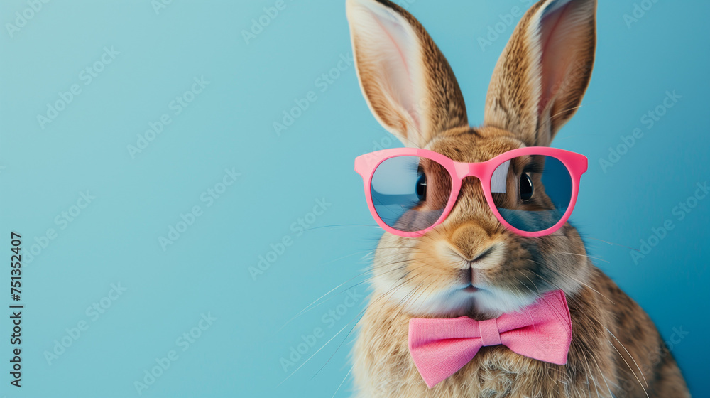 Easter day, easter bunny rabbit, Easter bunny, Adorable Bunny With Easter Eggs, Easter bunny and Easter eggs on green grass field spring, Cool bunny with sunglasses on colorful background, Ai 