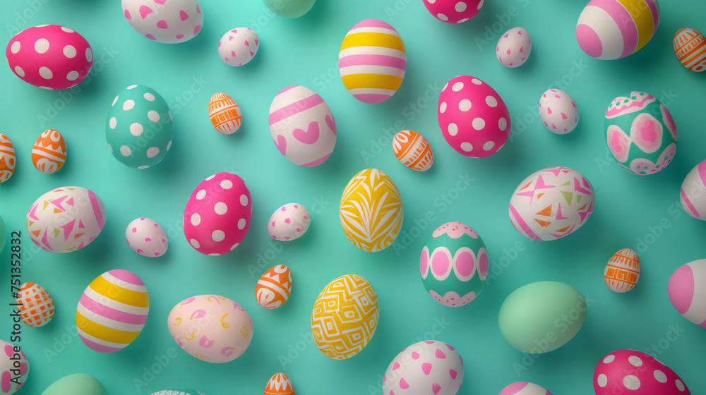 Easter day, Easter eggs background in blue, Easter eggs in a row, Easter eggs background Easter pattern made with easter, Set of easter eggs flat design Ai generated image