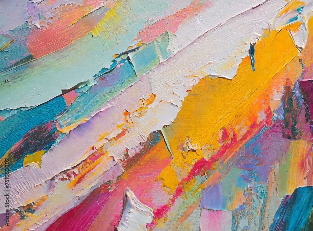 Fragment of multicolored texture painting. Abstract art background. oil on canvas. Rough brushes.