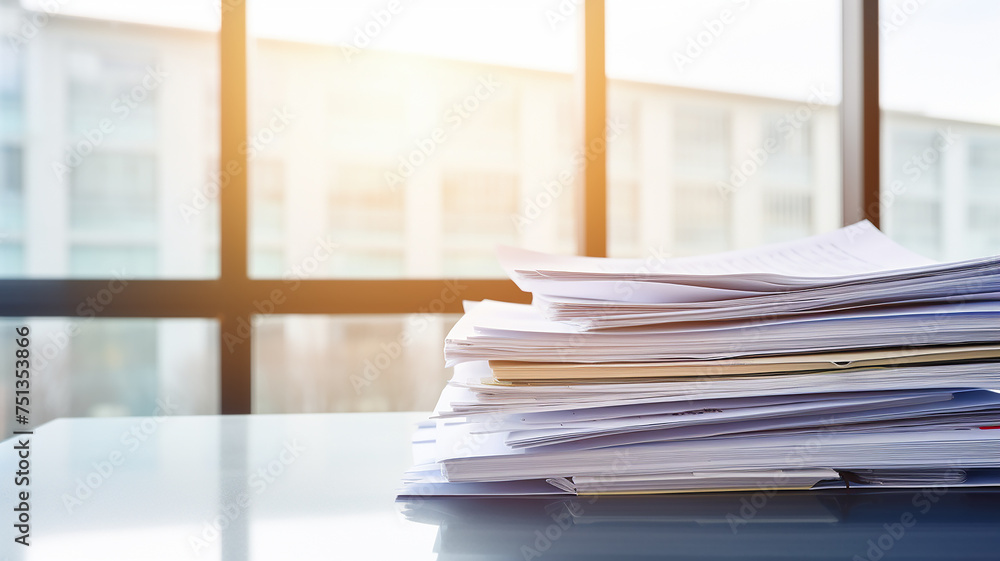 Naklejka premium a stack of accounting documents on the desk in the office background copy space document flow