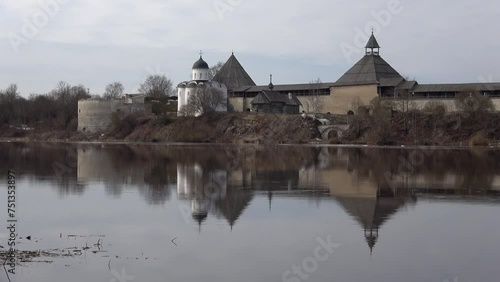 April cloudy morning at the old Staroladoga fortress. Staraya Ladoga, Russia 