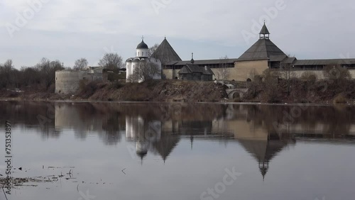 April cloudy morning at the old Staroladoga fortress. Staraya Ladoga, Russia  photo