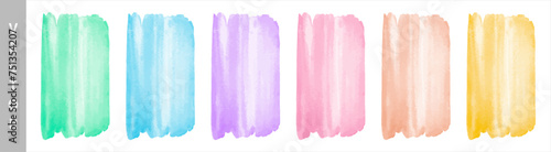 Watercolor vector soft pastel colors brush strokes, smears set. Banners collection, rectangle shape. Painted light watercolour stains textures. Aquarelle social media templates, text backgrounds.