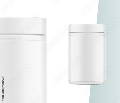 Blank package container for sport nutrition. Vector illustration isolated on white background. Can be use for your design, advertising, promo and etc. EPS10.