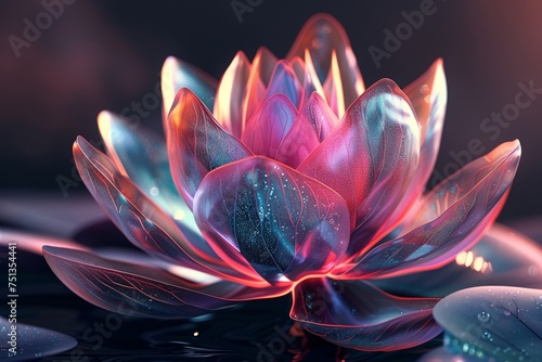 a glowing flower with a pink and blue light